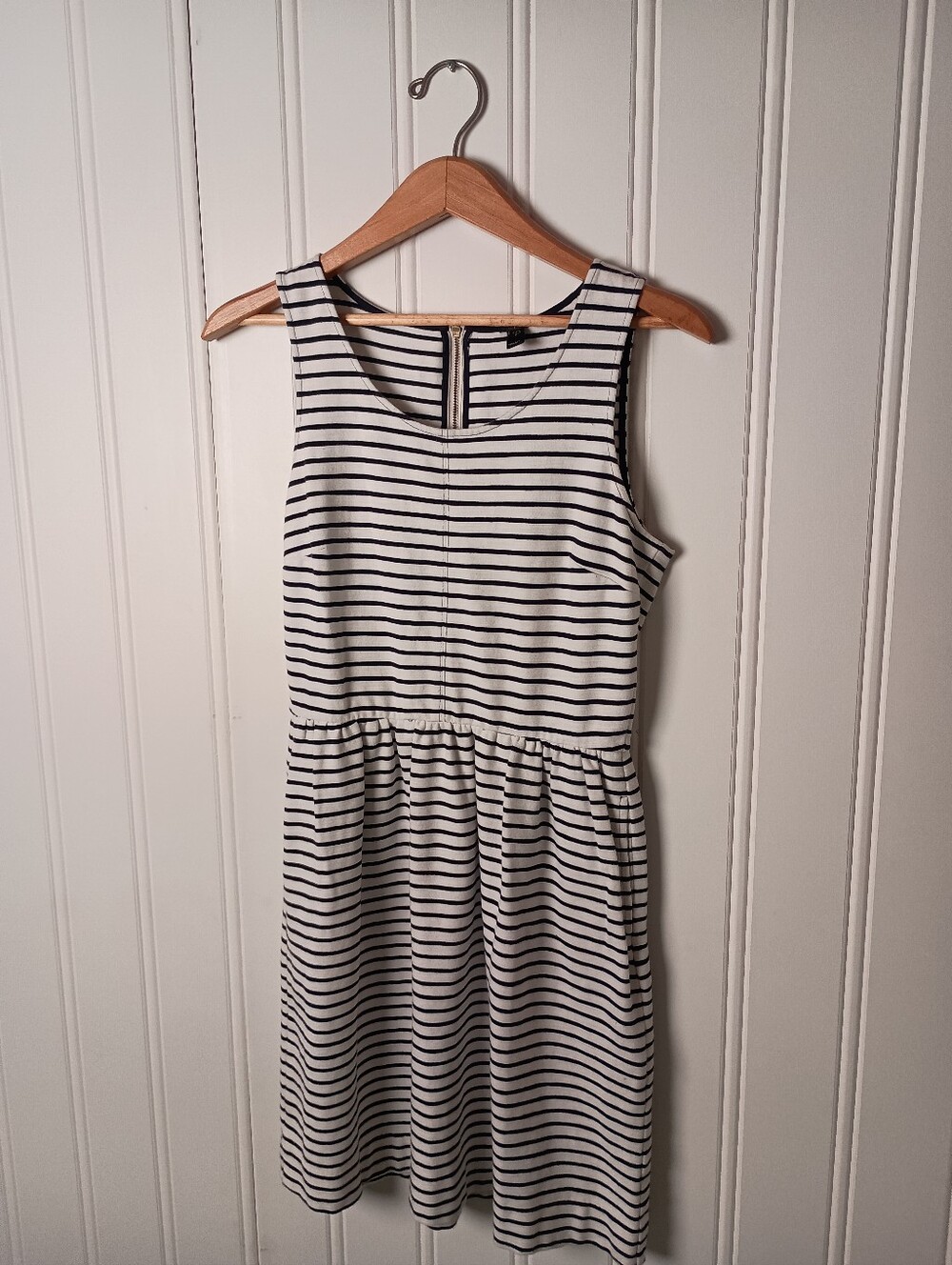 J. Crew- Black and White Striped Sleeveless Midi Dress- Size 6